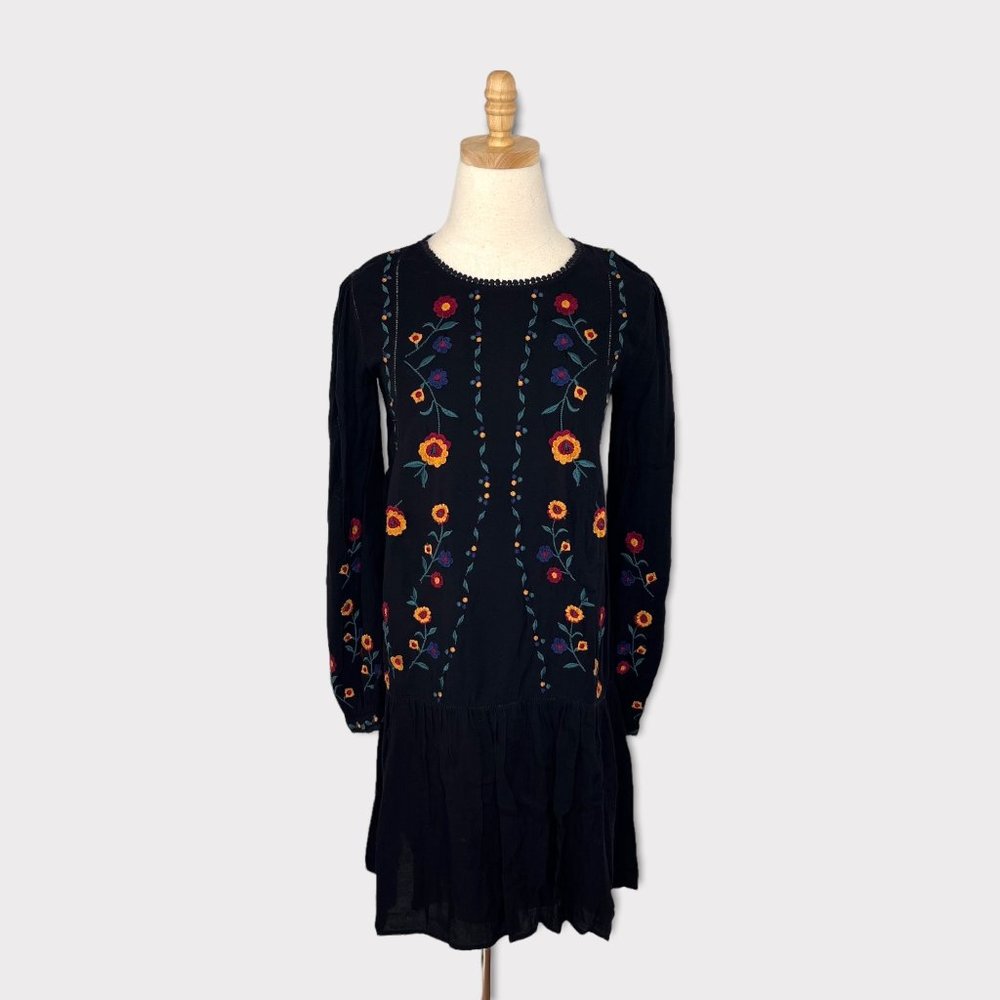 Sézane Elise Embroidered Black Dress Size 36 US 4